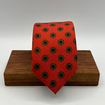 Drake's for Cruciani e Bella 100%  Printed Silk Tipped Orange, green, red floral motif tie 36 oz Handmade in London, England 8 cm x 150 cm #5174