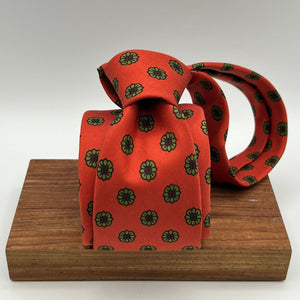Drake's for Cruciani e Bella 100%  Printed Silk Tipped Orange, green, red floral motif tie 36 oz Handmade in London, England 8 cm x 150 cm #5174