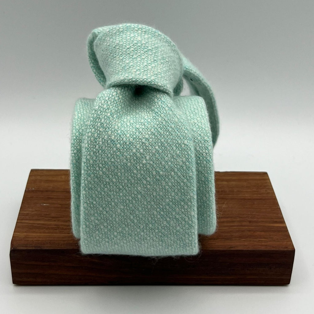 Drake's for Cruciani & Bella 100% Cachemire Tipped Aqua Green Melange Tie Handmade in England 8,5 cm x 149 cm #6482