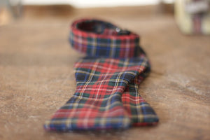 Noodles Bow Ties 100% Cotton  White, red, yellow, green, blue and black tartan Handcrafted in Italy coated metal hardware  olive green gabardine inside hand-stitched labels handmade boxes self-tie bow ties