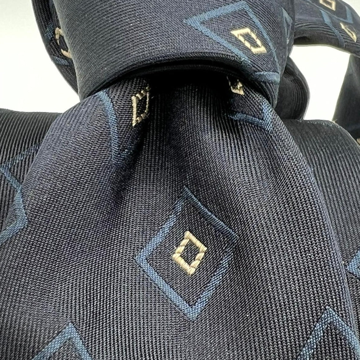 Cruciani & Bella 100% Silk  Self Tipped Dark  Blue Tie Light Blue and Beige Square Handmade in Italy  9 cm x 148 cm New Old Stock #6886