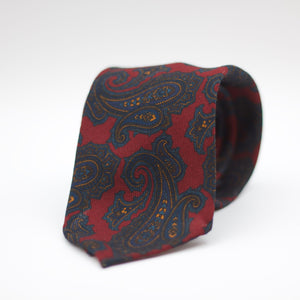 Cruciani & Bella 100%  Printed Wool  Unlined Hand rolled blades Red, Blue and Yellow Paisley Motif Tie Handmade in Italy 8 cm x 150 cm #7276