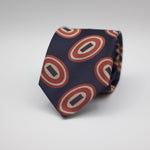 Cruciani & Bella 100% Silk Jacquard  Tipped Blue, Orange and Light Pink motif tie Handmade in Italy 8 cm x 150 cm