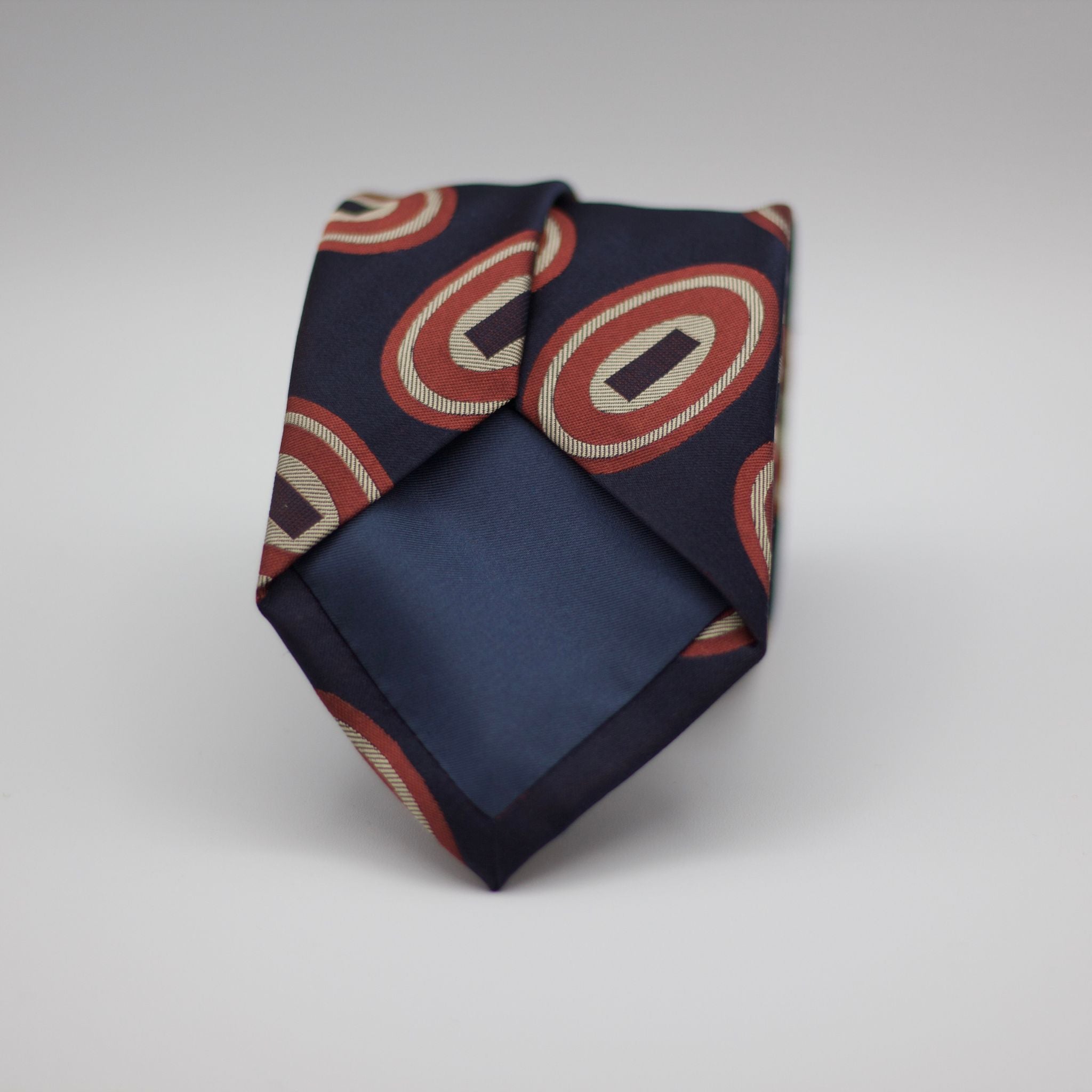 Cruciani & Bella 100% Silk Jacquard  Tipped Blue, Orange and Light Pink motif tie Handmade in Italy 8 cm x 150 cm