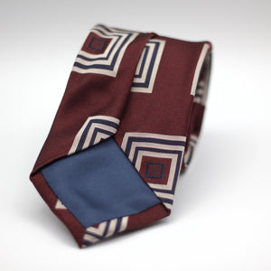 Cruciani & Bella 100% Silk Jacquard  Tipped Burgundy, Grey and Blue motif tie Handmade in Italy 8 cm x 150 cm