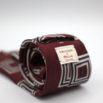 Cruciani & Bella 100% Silk Jacquard  Tipped Burgundy, Grey and Blue motif tie Handmade in Italy 8 cm x 150 cm