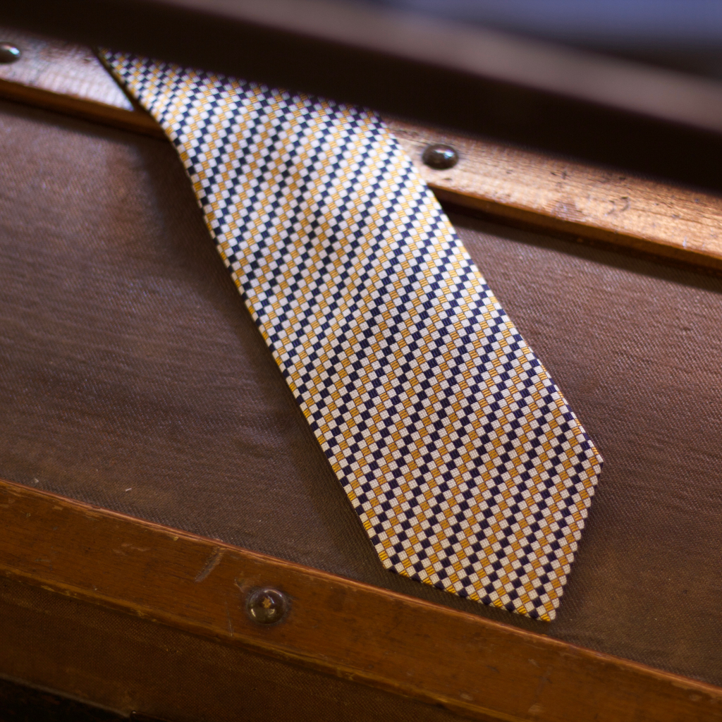 Drake's - Wowen Silk - Blue, Yellow and White Optical Ties - #5335