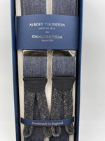 Albert Thurston for Cruciani & Bella Made in England Adjustable Sizing 35 mm elastic braces Dark Grey and blue Melange Plain Braid ends Y-Shaped Nickel Fittings Size: L