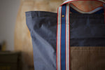 Patchwork Tote Bag  - Dry waxed ripstop cotton - Blue and Grey - Royal blue handles