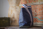 Patchwork Tote Bag  - Dry waxed ripstop cotton - Blue and Grey - Royal blue handles