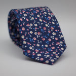 Holliday & Brown for Cruciani & Bella 100% printed Silk Self Tipped Blue, with White and Pink Floral motif tie Handmade in Italy 8 cm x 150 cm #6308