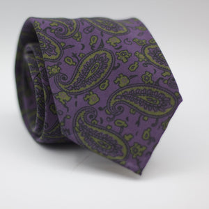 Cruciani & Bella  100% Printed Madder Silk  Italian fabric  Unlined tie Purple, Green Motifs Handmade in Italy 8 cm x 150 cm