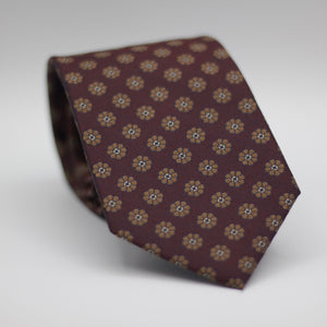 Holliday & Brown for Cruciani & Bella 100% printed Silk Tipped Burgundy with Light BrownFloral motif tie Handmade in Italy 8 cm x 150 cm #5818