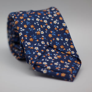 Blue, with White and Orange Floral motif tie #6309