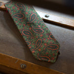 Cruciani & Bella - Printed Madder Silk  - Pea Green, Orange Motifs - Unlined tie #7498