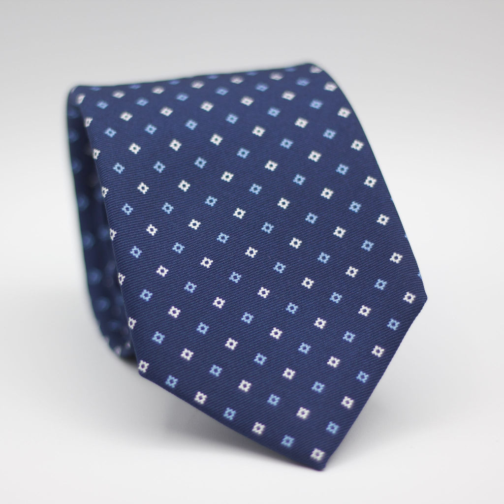 Holliday & Brown for Cruciani & Bella 100% printed Silk Self tipped Blue with White and Blue geometrical motif tie Handmade in Italy 8 cm x 150 cm #6319