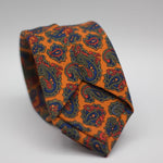 Holliday & Brown for Cruciani & Bella 100% printed Silk Self tipped Orange with Blue, Green and Red paisley motif tie Handmade in Italy 8 cm x 150 cm #5076