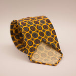 Cruciani & Bella  100% Printed Madder Silk  Italian fabric  Unlined tie Yellow, Blue, Light Blue and Red motif 8 cm x 150 cm #7500