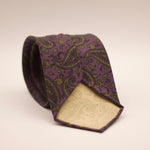 Cruciani & Bella  100% Printed Madder Silk  Italian fabric  Unlined tie Purple, Green Motifs Handmade in Italy 8 cm x 150 cm #7496
