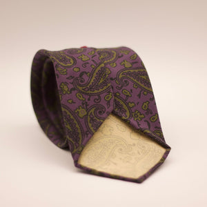 Cruciani & Bella  100% Printed Madder Silk  Italian fabric  Unlined tie Purple, Green Motifs Handmade in Italy 8 cm x 150 cm #7496