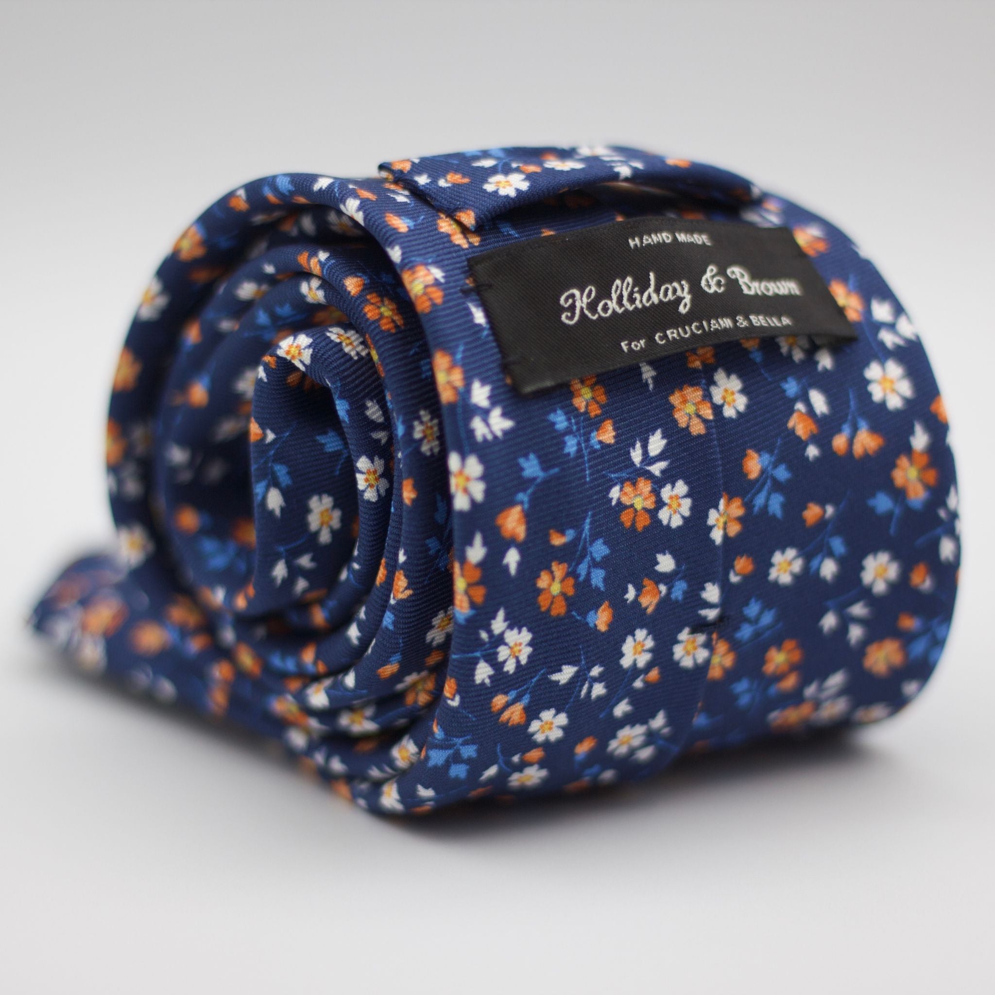 Blue, with White and Orange Floral motif tie #6309