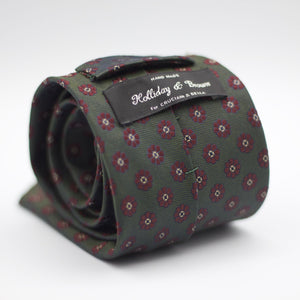 Holliday & Brown for Cruciani & Bella 100% printed Silk Tipped Dark Green with Burgundy and Off White floral motif tie Handmade in Italy 8 cm x 150 cm #5816