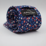 Holliday & Brown for Cruciani & Bella 100% printed Silk Self Tipped Blue, with White and Red Floral motif tie Handmade in Italy 8 cm x 150 cm #6311