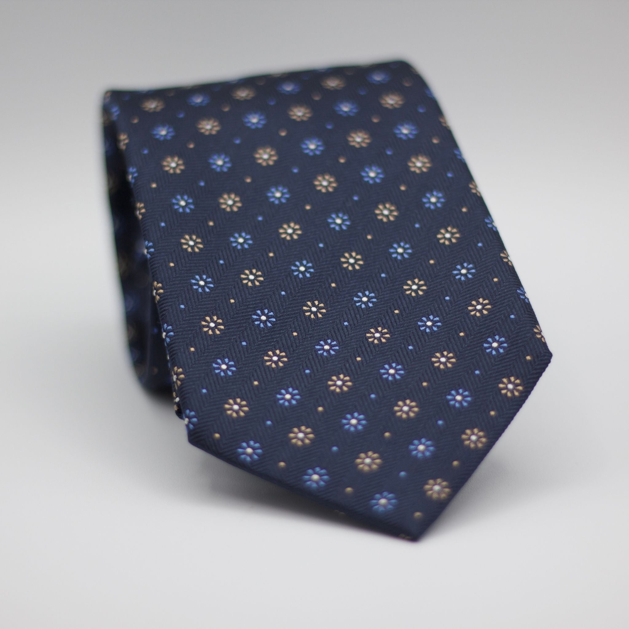 Holliday & Brown for Cruciani & Bella 100% printed Silk Self tipped Blue with Brown and Light Blue floral motif tie Handmade in Italy 8 cm x 150 cm #5071