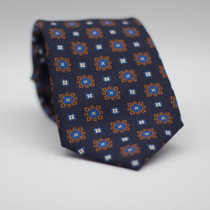 Holliday & Brown for Cruciani & Bella 100% printed Silk Tipped Blue Navy with Light Blue, Brown  and White Floral motif tie Handmade in Italy 8 cm x 150 cm #6279