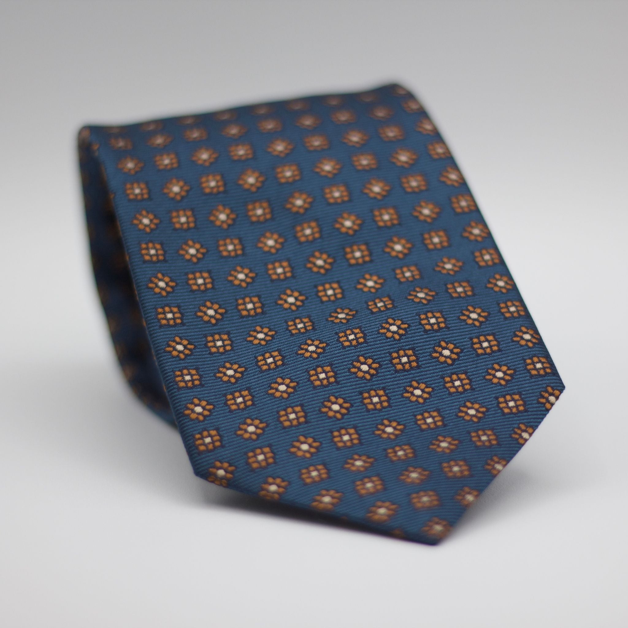Holliday & Brown for Cruciani & Bella 100% Woven Jacquard Silk Tipped Olympic Blue, with Brown floral motif tie Handmade in Italy 8 cm x 150 cm #7019