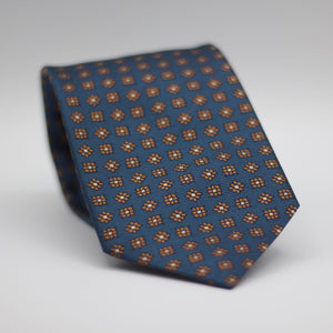 Holliday & Brown for Cruciani & Bella 100% Woven Jacquard Silk Tipped Olympic Blue, with Brown floral motif tie Handmade in Italy 8 cm x 150 cm #7019
