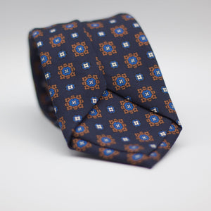 Holliday & Brown for Cruciani & Bella 100% printed Silk Tipped Blue Navy with Light Blue, Brown  and White Floral motif tie Handmade in Italy 8 cm x 150 cm #6279