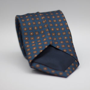 Holliday & Brown for Cruciani & Bella 100% Woven Jacquard Silk Tipped Olympic Blue, with Brown floral motif tie Handmade in Italy 8 cm x 150 cm #7019