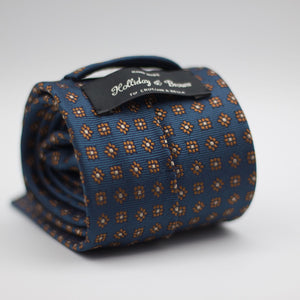Holliday & Brown for Cruciani & Bella 100% Woven Jacquard Silk Tipped Olympic Blue, with Brown floral motif tie Handmade in Italy 8 cm x 150 cm #7019