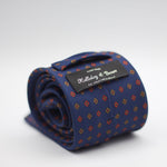 Holliday & Brown for Cruciani & Bella 100% printed Silk Self Tipped Blue, with Brown and Red  motif tie Handmade in Italy 8 cm x 150 cm #5799