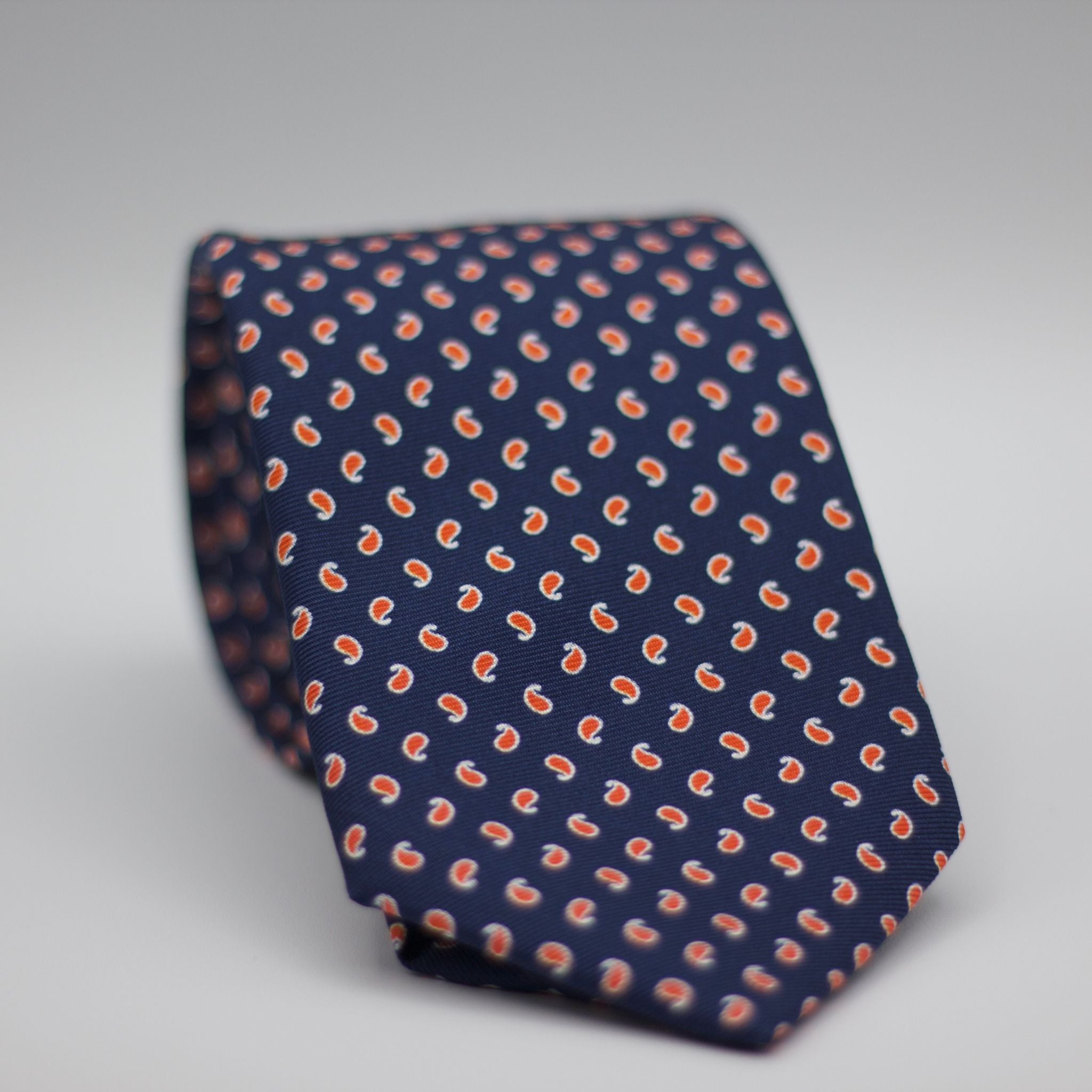 Holliday & Brown for Cruciani & Bella 100% printed Silk Self Tipped Blue, with Orange and White motif tie Handmade in Italy 8 cm x 150 cm #6292