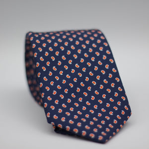Holliday & Brown for Cruciani & Bella 100% printed Silk Self Tipped Blue, with Orange and White motif tie Handmade in Italy 8 cm x 150 cm #6292