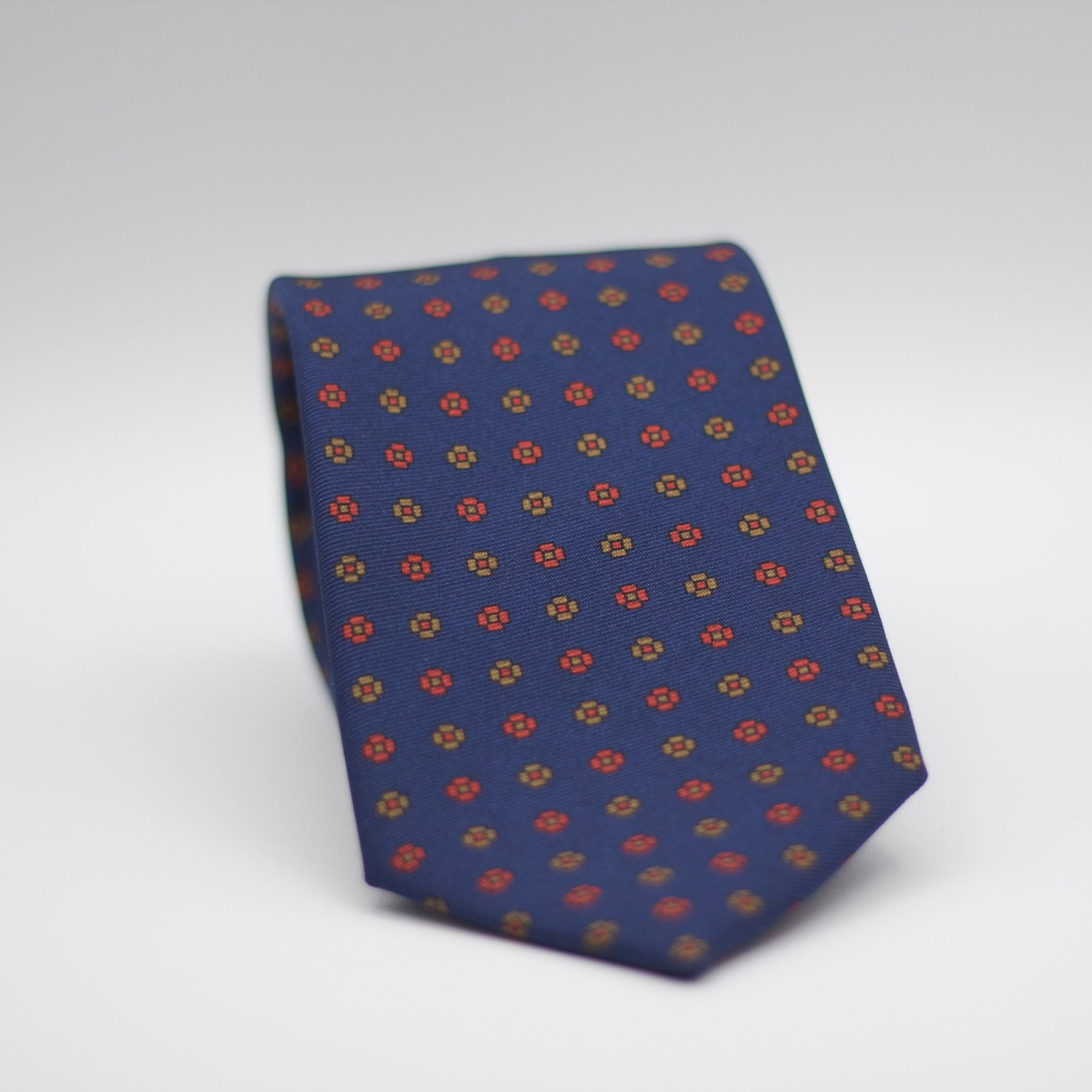 Holliday & Brown for Cruciani & Bella 100% printed Silk Self Tipped Blue, with Brown and Red  motif tie Handmade in Italy 8 cm x 150 cm #5799