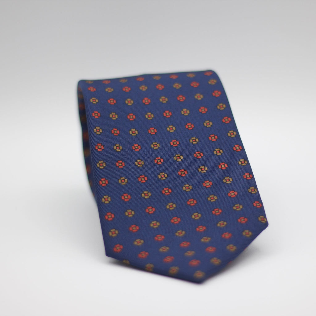 Holliday & Brown for Cruciani & Bella 100% printed Silk Self Tipped Blue, with Brown and Red  motif tie Handmade in Italy 8 cm x 150 cm #5799