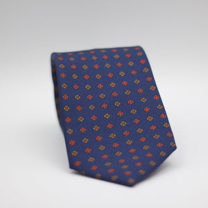 Holliday & Brown for Cruciani & Bella 100% printed Silk Self Tipped Blue, with Brown and Red  motif tie Handmade in Italy 8 cm x 150 cm #5799