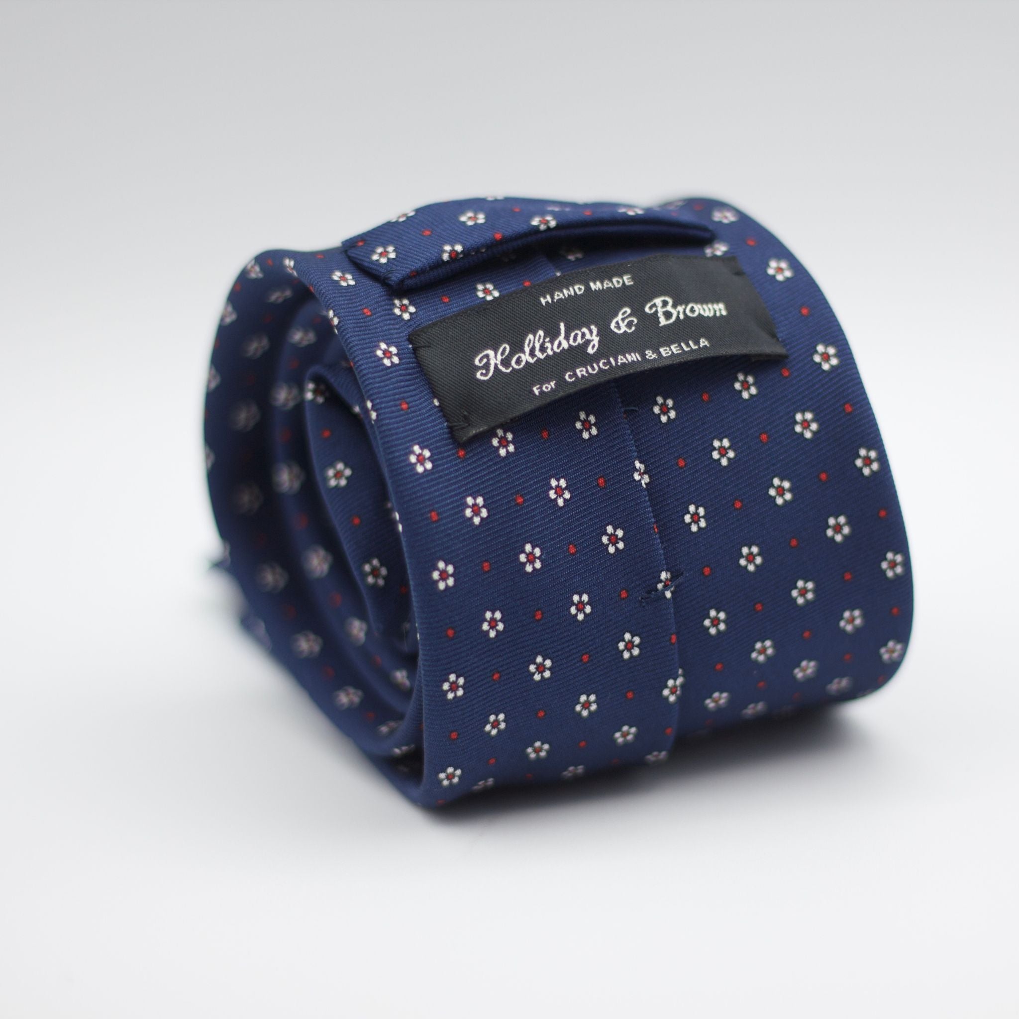 Holliday & Brown for Cruciani & Bella 100% printed Silk Self Tipped Blue, with Red and White floral motif tie Handmade in Italy 8 cm x 150 cm 6333