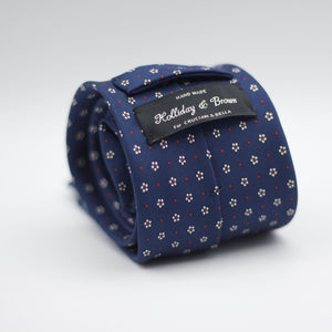 Holliday & Brown for Cruciani & Bella 100% printed Silk Self Tipped Blue, with Red and White floral motif tie Handmade in Italy 8 cm x 150 cm 6333