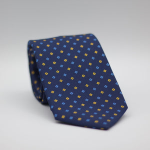 Holliday & Brown for Cruciani & Bella 100% printed Silk Self Tipped Blue, with Light Blue and Yellow motif tie Handmade in Italy 8 cm x 150 cm #6453