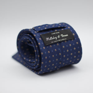 Holliday & Brown for Cruciani & Bella 100% printed Silk Self Tipped Blue, with Brown, Blue  and Cream motif tie Handmade in Italy 8 cm x 150 cm #5781