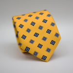 Holliday & Brown for Cruciani & Bella 100% printed Silk Self Tipped Yellow, with White, Blue Navy and Light Blue motif tie Handmade in Italy 8 cm x 150 cm #6336