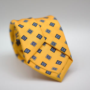Holliday & Brown for Cruciani & Bella 100% printed Silk Self Tipped Yellow, with White, Blue Navy and Light Blue motif tie Handmade in Italy 8 cm x 150 cm #6336