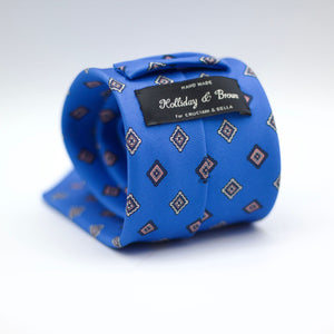 Holliday & Brown for Cruciani & Bella 100% printed Silk Self Tipped Blue, with Pink, Blue Navy and White motif tie Handmade in Italy 8 cm x 150 cm #6335
