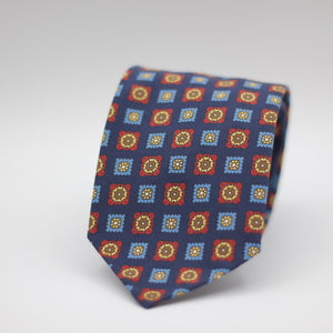 Cruciani & Bella  100% Printed Madder Silk  Italian fabric  Unlined tie Blue, light Blue, Red, Yellow and Brown motif Handmade in Italy 8 cm x 150 cm