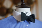 Noodles Bow Ties 100% Cotton  Tooth green and black coated metal hardware  olive green gabardine inside hand-stitched labels handmade boxes self-tie bow ties