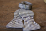 Noodles Bow Ties 100% Cotton  White and midnight blue vichy Handcrafted in Italy coated metal hardware  olive green gabardine inside hand-stitched labels handmade boxes self-tie bow ties